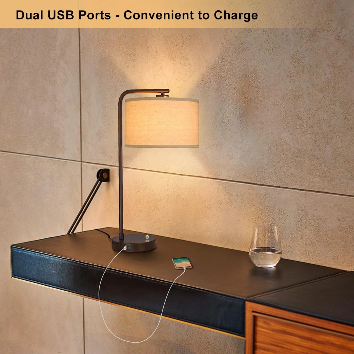 Table Lamps Set of 2, Fully Dimmable Bedside Lamp with USB C A Charging Ports, Modern Nightstand Lamps with Linen Fabric Shades, Tall Desk Lamp for Bedroom, Living Room, Office, LED Bulb Included