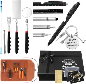 Tandefio 10 Pcs Dad Gifts Multifunctional Tool Set Father's Day Dad Gifts from Son Daughter Magnetic Pick up Set 7 in 1 Multitool Pen Thank You Keychain with Box for Men Adults Home Bike Fast Repair