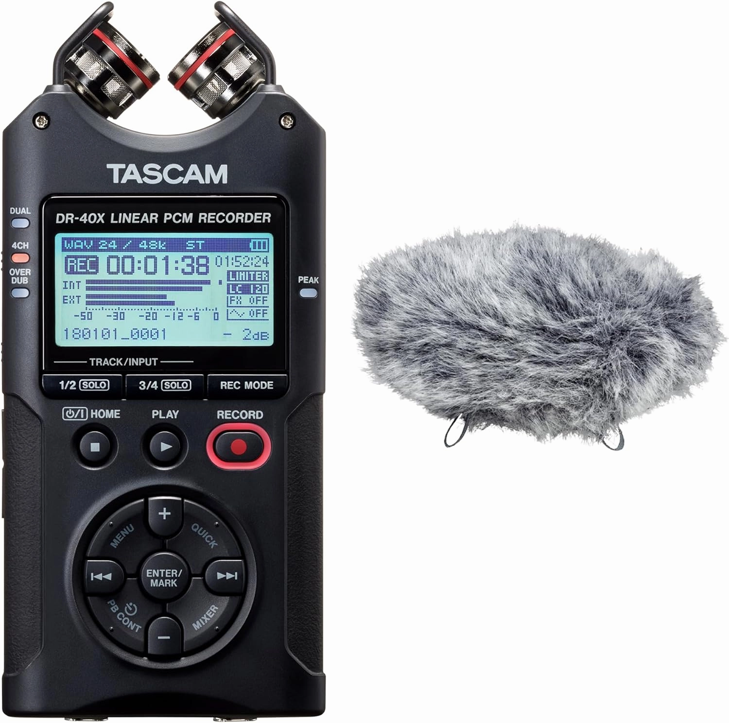 TASCAM DR-40X Portable Field Recorder and Windscreen Bundle