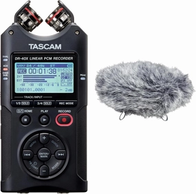 TASCAM DR-40X Portable Field Recorder and Windscreen Bundle
