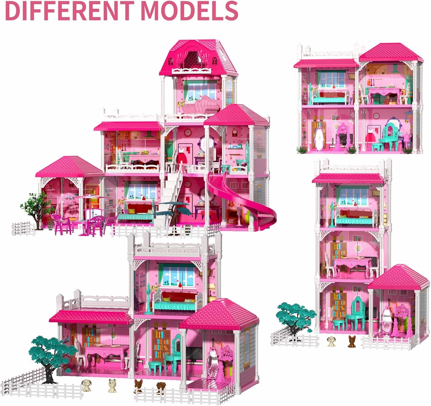 TEMI Villa Toys for 3-8 Years Old Girls - 3 Storeys 8 Rooms, Indoor Playset with 2 Dolls, Furniture and Accessories, Pretend Play, Building Toys, Gifts