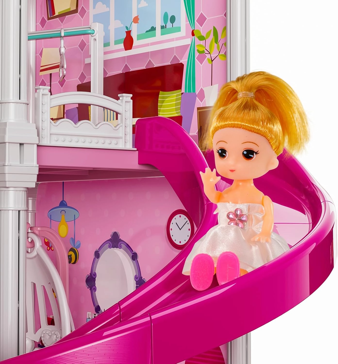 TEMI Villa Toys for 3-8 Years Old Girls - 3 Storeys 8 Rooms, Indoor Playset with 2 Dolls, Furniture and Accessories, Pretend Play, Building Toys, Gifts
