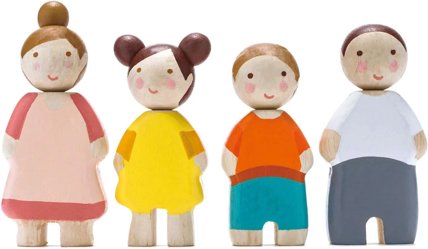 Tender Leaf Toys - The Leaf Family - 4 Pcs Wooden Family Mini Dolls Playset for Children, Kids Miniature Pretend Play Dollhouse Figures, Includes Parents, Sibling - Age 3 