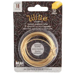 The Beadsmith Square Craft Wire - Medium Temper Beading Wire, Gold Color, 18 Gauge, 4 Yards
