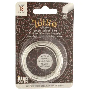 The Beadsmith Square Craft Wire - Medium Temper Beading Wire, Silver Color, 18 Gauge, 4 Yards