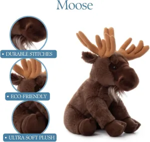 The Petting Zoo Moose Stuffed Animal, Gifts for Kids, Wild Onez Zoo Animals, Moose Plush Toy Sitting 12 inches