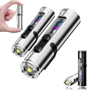 The Ultimate Everyday Micro Tool, Rechargeable LED Magnetic Super Bright Tactical Flashlight High Lumens with Hat Clip, Fingertip Sized Handheld Flashlight for Outdoor Adventure(Silver)