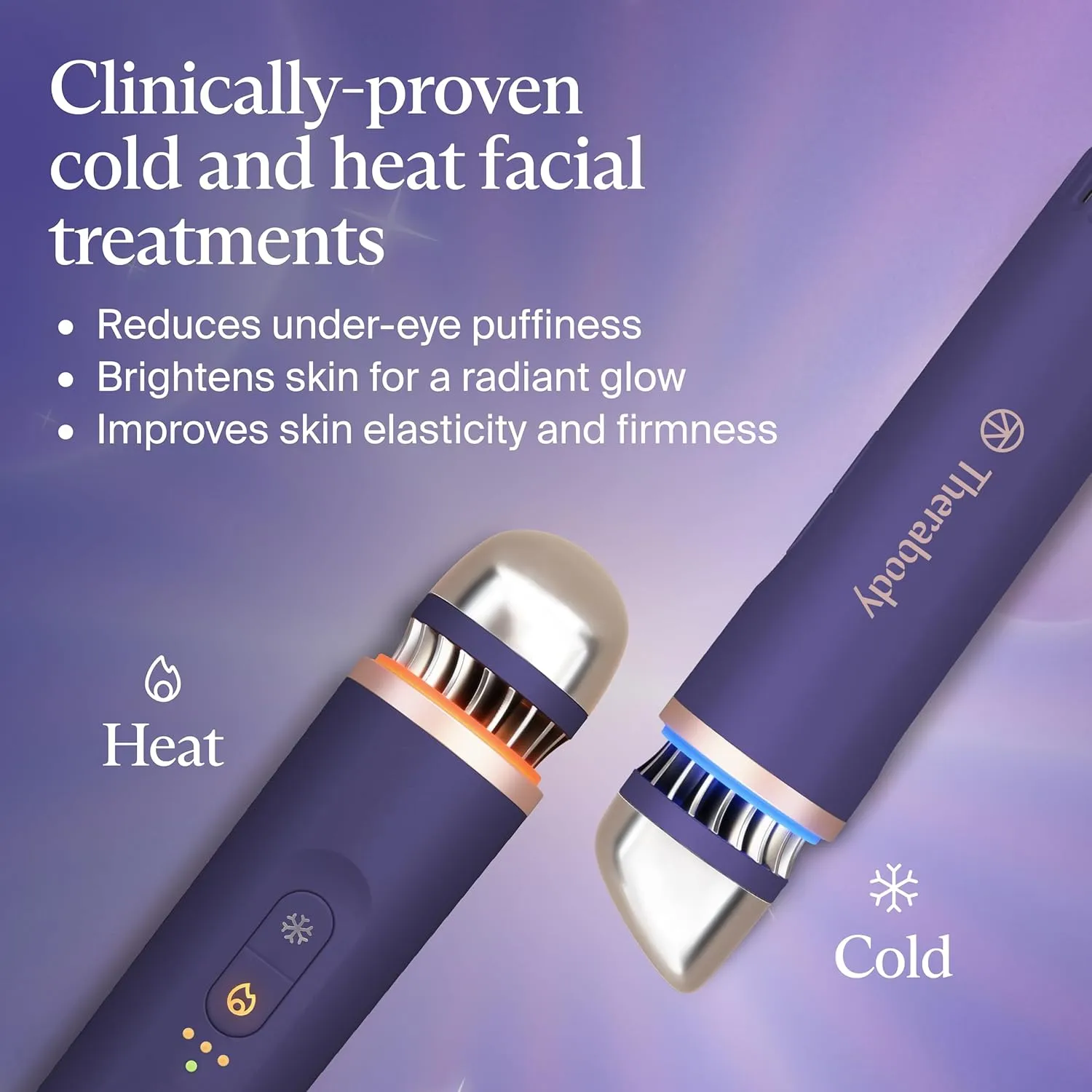 Therabody TheraFace Depuffing Wand – Cold and Heat Skincare Treatment to depuff and Glow; Beauty Wand, face Roller and Eye Massager for Dark Circles and Radiant Skin (Indigo)