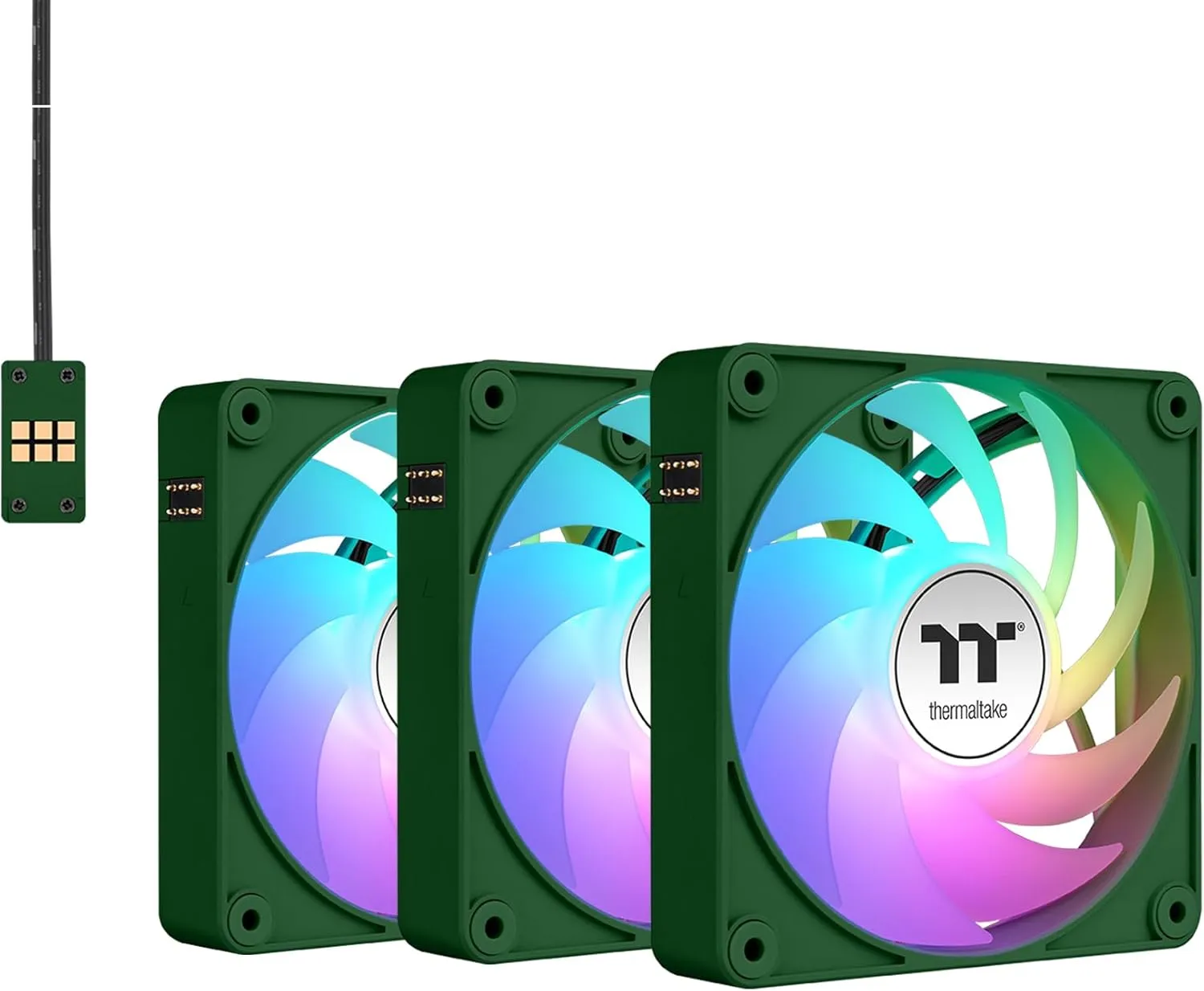 Thermaltake CT140 EX ARGB Sync PC Cooling Fan 3 Pack, PWM 500~1800 RPM, 5V Motherboard Sync, 16.8 Million Colors 9 LEDs, MagForce 2.0 Connectors, Hydraulic Bearing, Racing Green, CL-F222-PL14RG-A