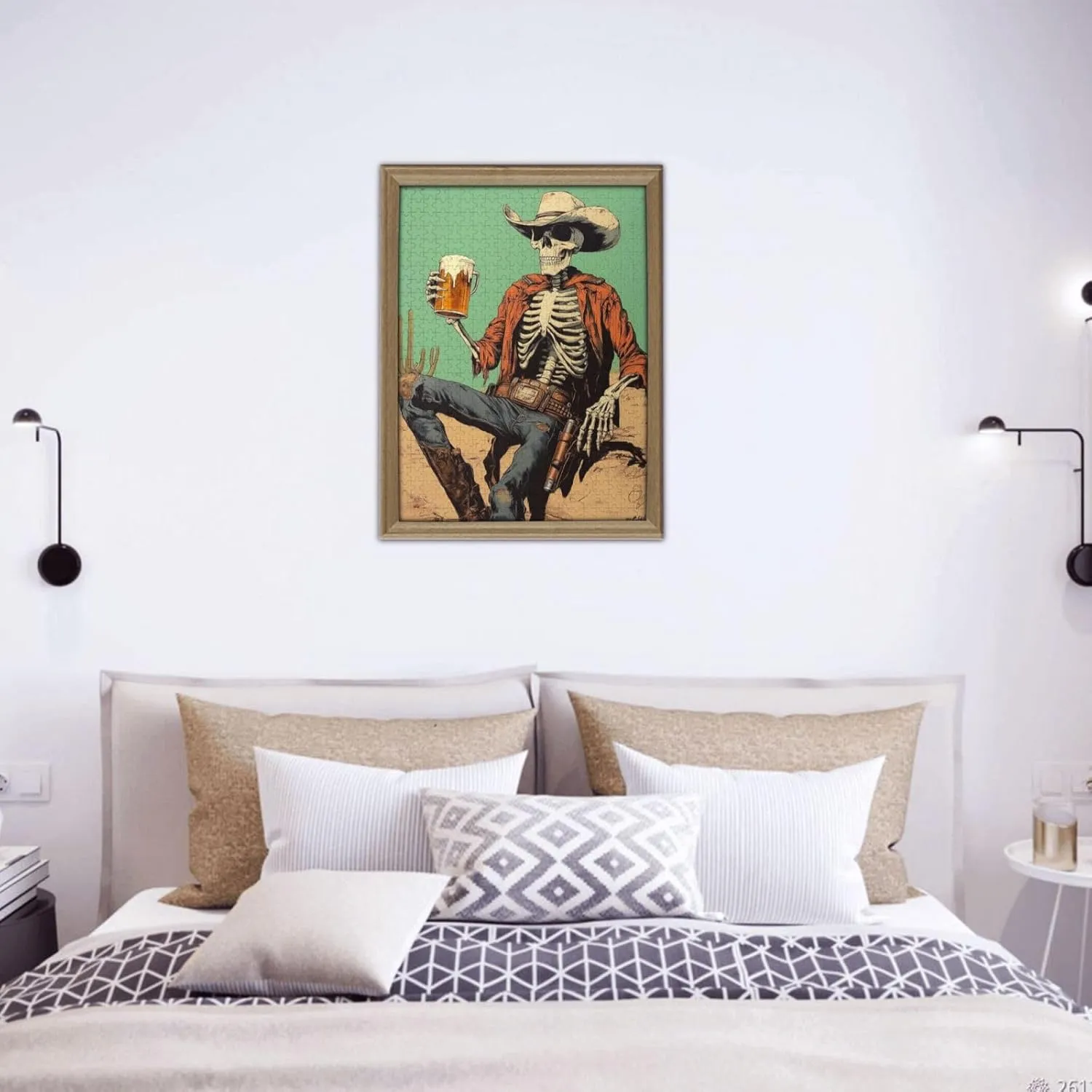 Thirsty Skeleton Cowboy Beer in Desert,500 Piece Wooden Puzzle for Adults,Dark Humor Western Artwork,Brain Training Challenge, Stress Relief Activity,Gifts for Family and Friends