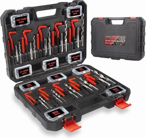 Thread Repair Kit, 261-Piece HSS Drill Helicoil Repair Kit SAE & Metric 1/4" 5/16" 3/8" 7/16" 1/2" M5 M6 M8 M10 M12 with HSS Drill Threaded Inserts Screw Tap Installation and Tang Break Tool
