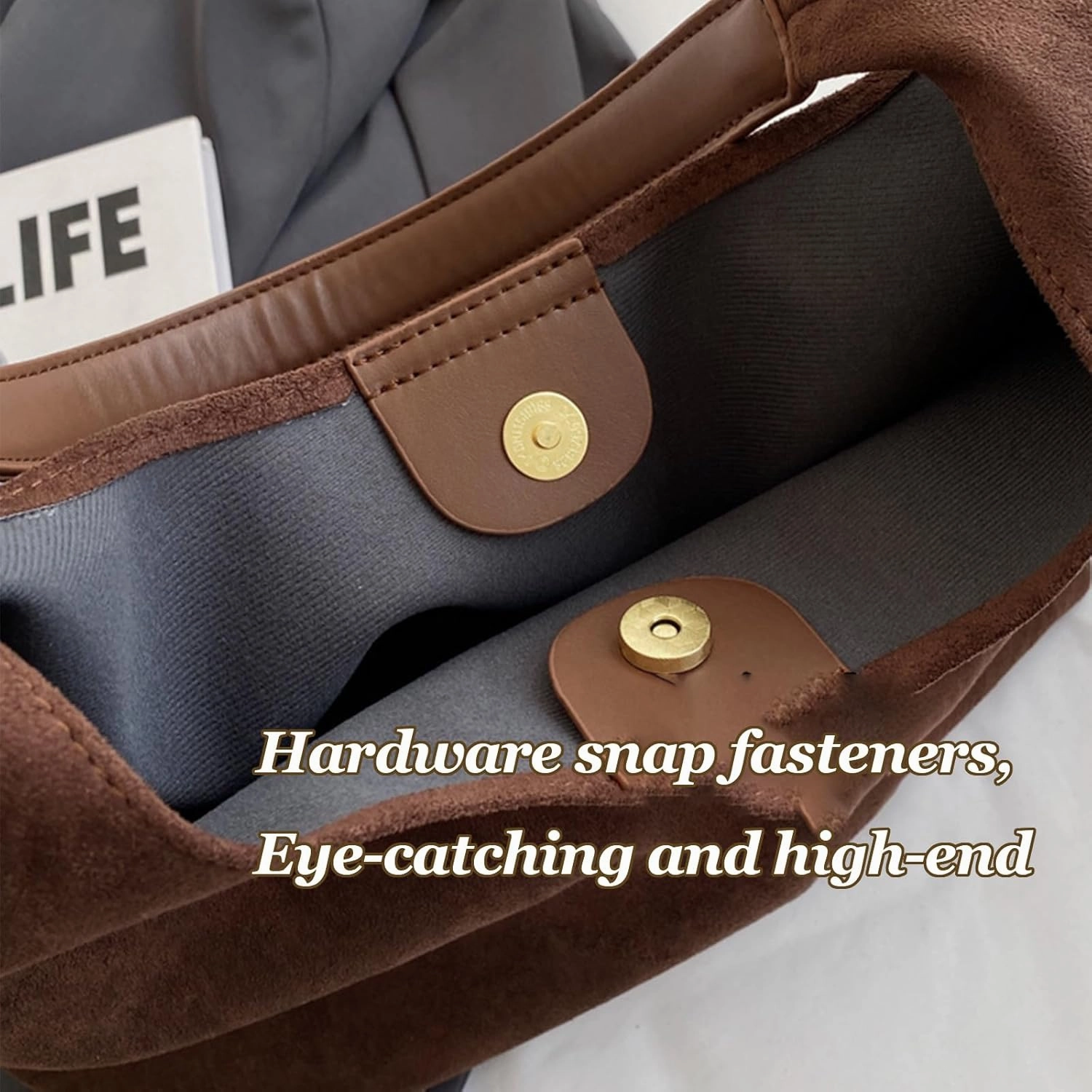 Tiaastaps Brown Tote Bag, Tiaastaps Suede Tote Bag for Women, Versatile Handbag, Large Capacity