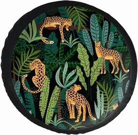 Tigers Leopard in Jungle Palm Tree Leaf Travel Trailer Camper Truck SUV Motorhome Waterproof Wheel Cover, Sun Rain Snow Protector 32inch