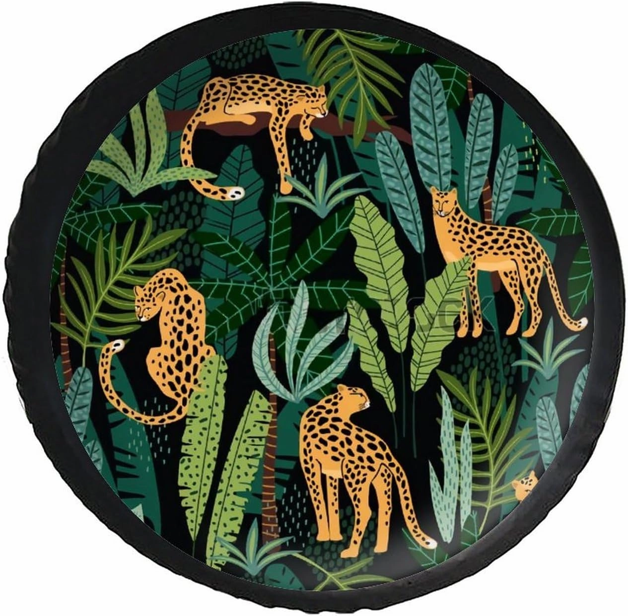 Tigers Leopard in Jungle Palm Tree Leaf Travel Trailer Camper Truck SUV Motorhome Waterproof Wheel Cover, Sun Rain Snow Protector 32inch