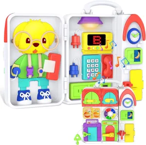 Toddler Toys for 1-2 Year Old Boy, Musical Montessori Busy Board, Early Educational Toy for Toddlers 1-3, Motor Skills Developmental Toy for 12-18 Month Age, Birthday Gift for 1  Year Old Boy Girl