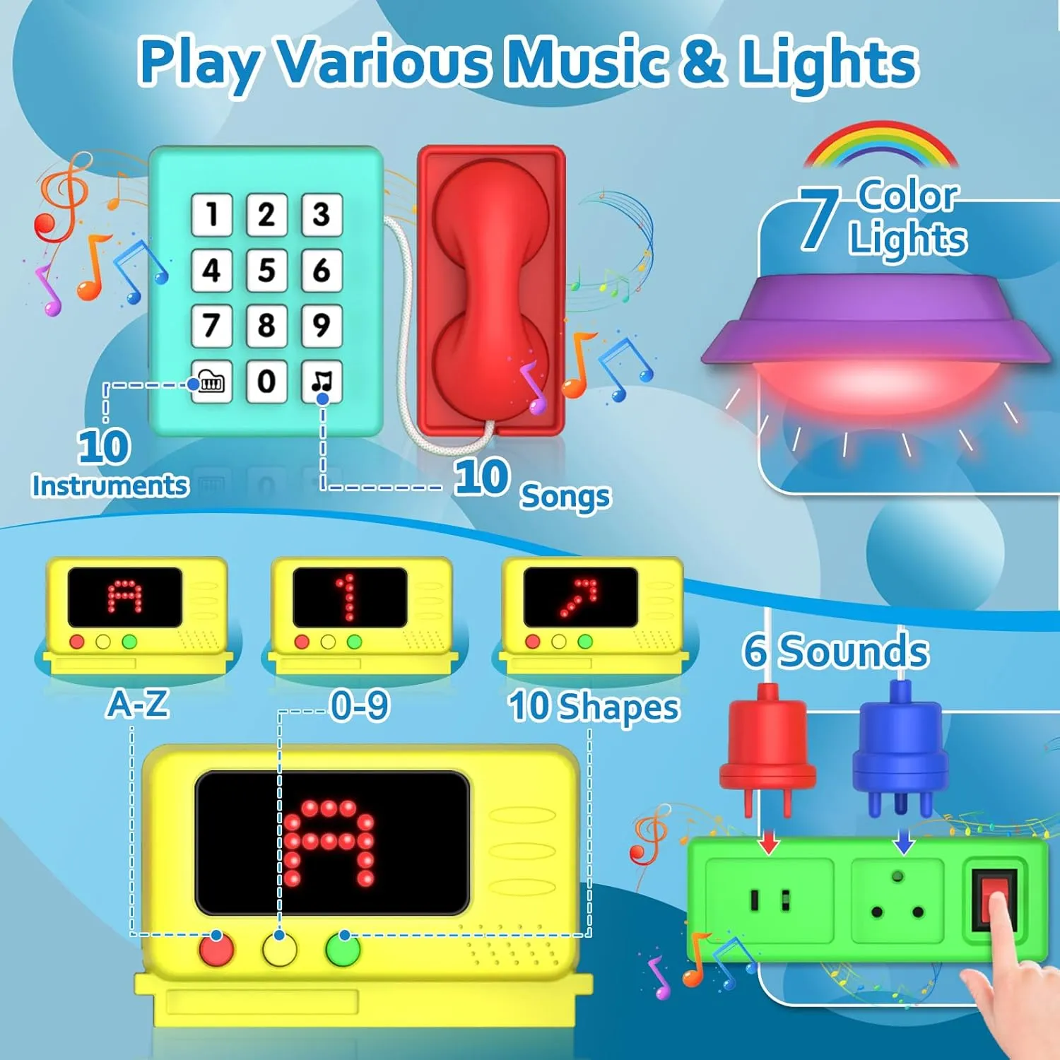 Toddler Toys for 1-2 Year Old Boy, Musical Montessori Busy Board, Early Educational Toy for Toddlers 1-3, Motor Skills Developmental Toy for 12-18 Month Age, Birthday Gift for 1  Year Old Boy Girl