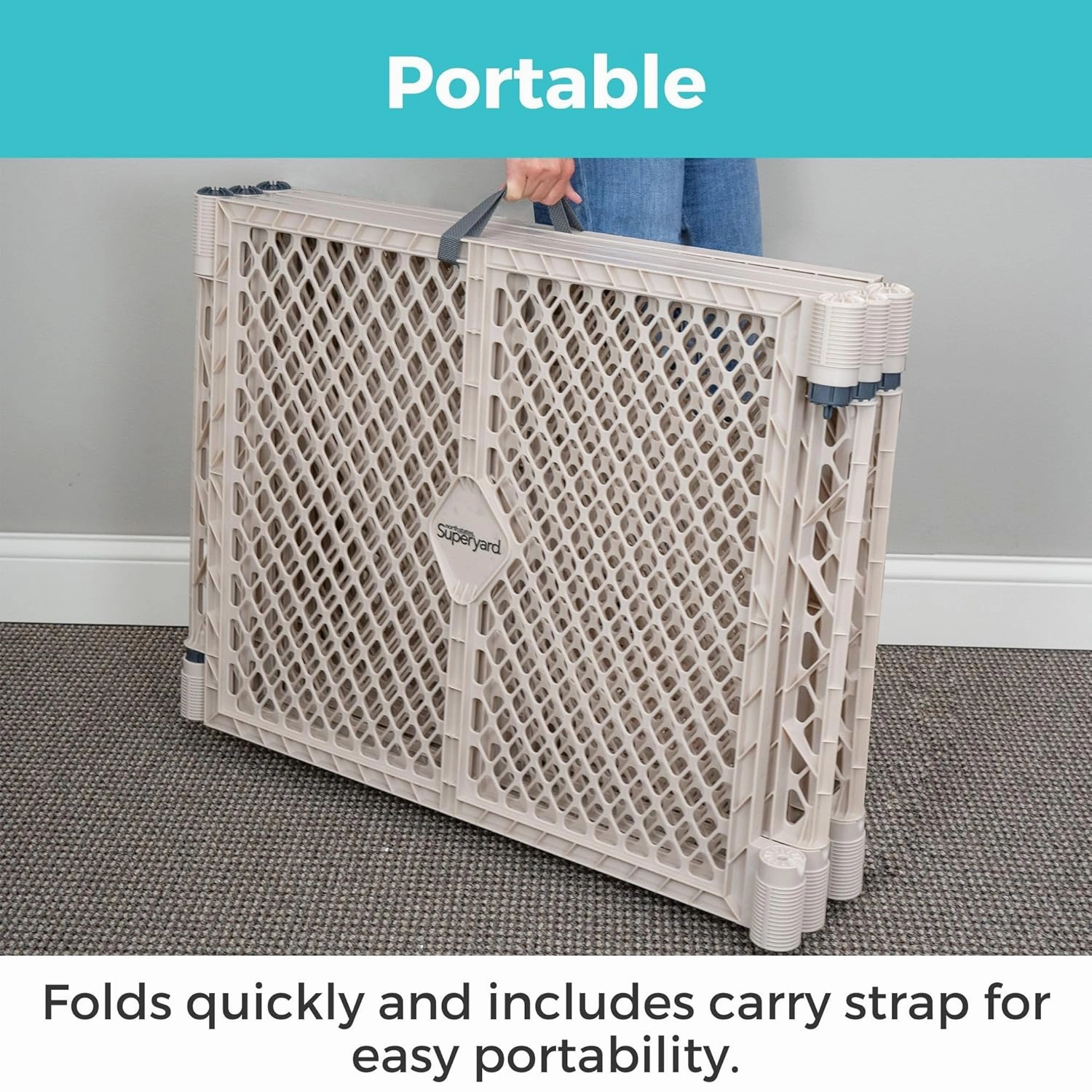 Toddleroo by North States - Superyard Baby Play Yard: Freestanding 6-Panel Baby Playpen - Indoor or Outdoor Use - Made in USA - Encloses Up to 18.5 Square Feet - 26 Inches Tall - Sand