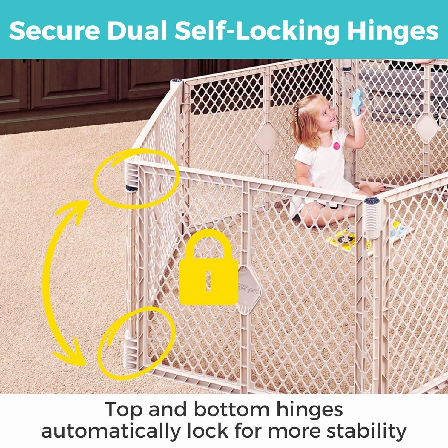 Toddleroo by North States - Superyard Baby Play Yard: Freestanding 6-Panel Baby Playpen - Indoor or Outdoor Use - Made in USA - Encloses Up to 18.5 Square Feet - 26 Inches Tall - Sand