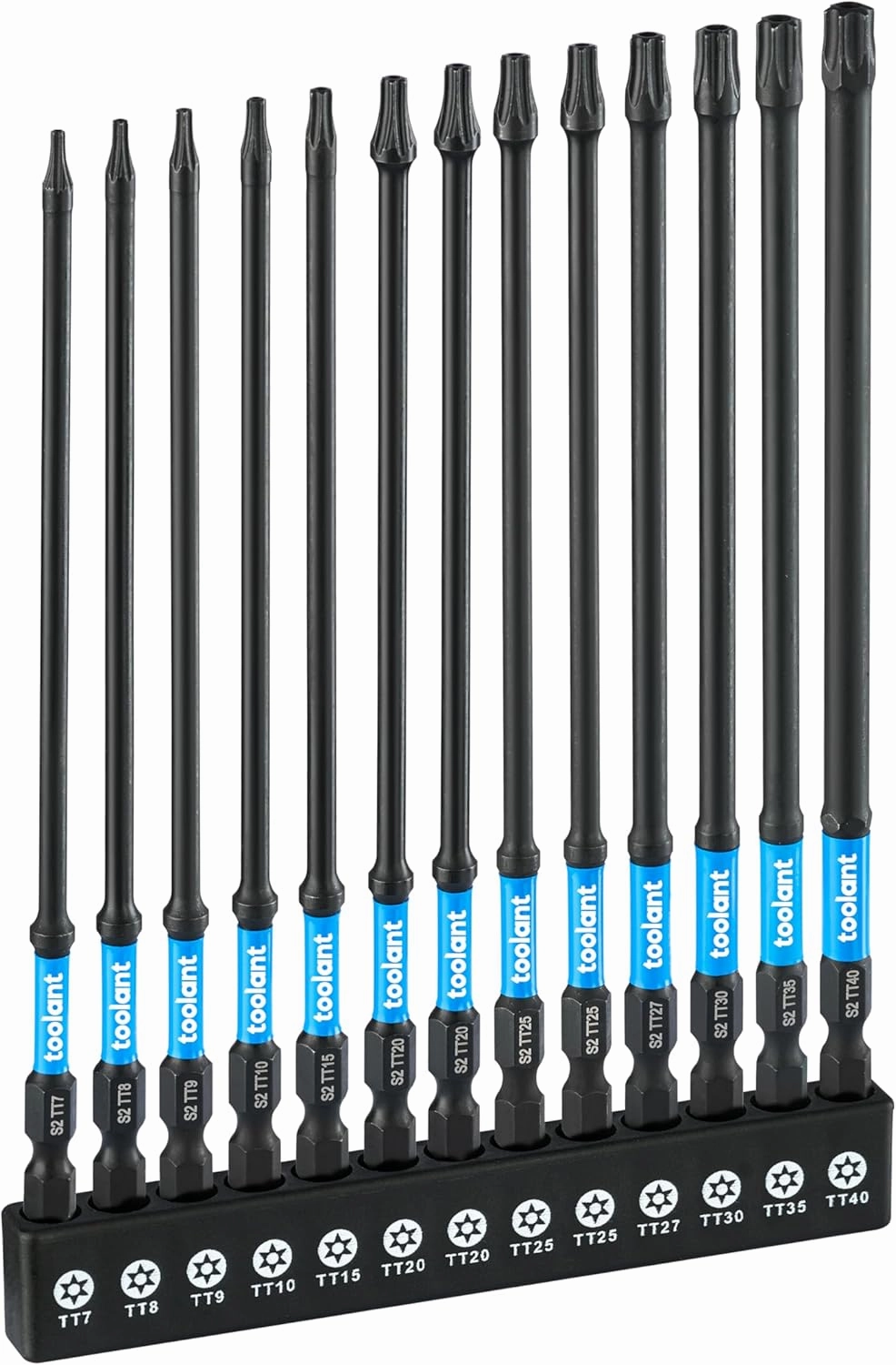 Toolant 6" Impact Long Torx Bit Set 13pcs (TT7-TT40), 1/4 Hex-Shank S2 Steel Security Torx With CNC Machined Tips, Tamper Proof Star, Magnetic Impact Holder and Storage Box