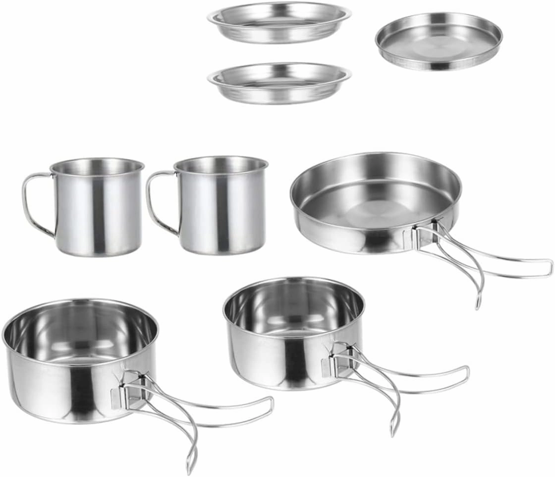 Totority Camping Cooking Pan Set 8-Piece Picnic Cookware Kit Portable Mess Kit for Outdoor Activities Easy to Clean