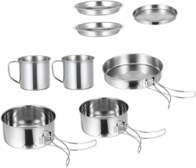 Totority Camping Cooking Pan Set 8-Piece Picnic Cookware Kit Portable Mess Kit for Outdoor Activities Easy to Clean