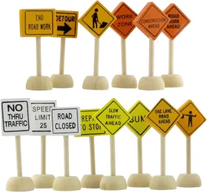 Toy Wooden Road Construction Traffic Sign Set; Street Signs Small Toy Cars and Other Diecast Vehicles & Wood Cars & Toys