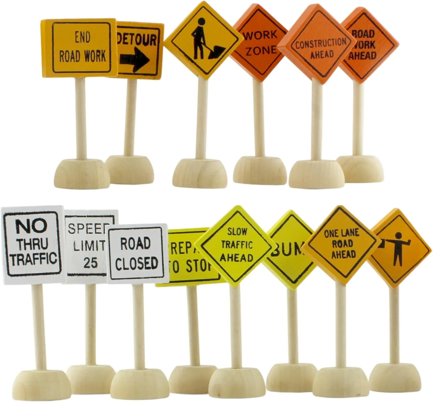 Toy Wooden Road Construction Traffic Sign Set; Street Signs Small Toy Cars and Other Diecast Vehicles & Wood Cars & Toys
