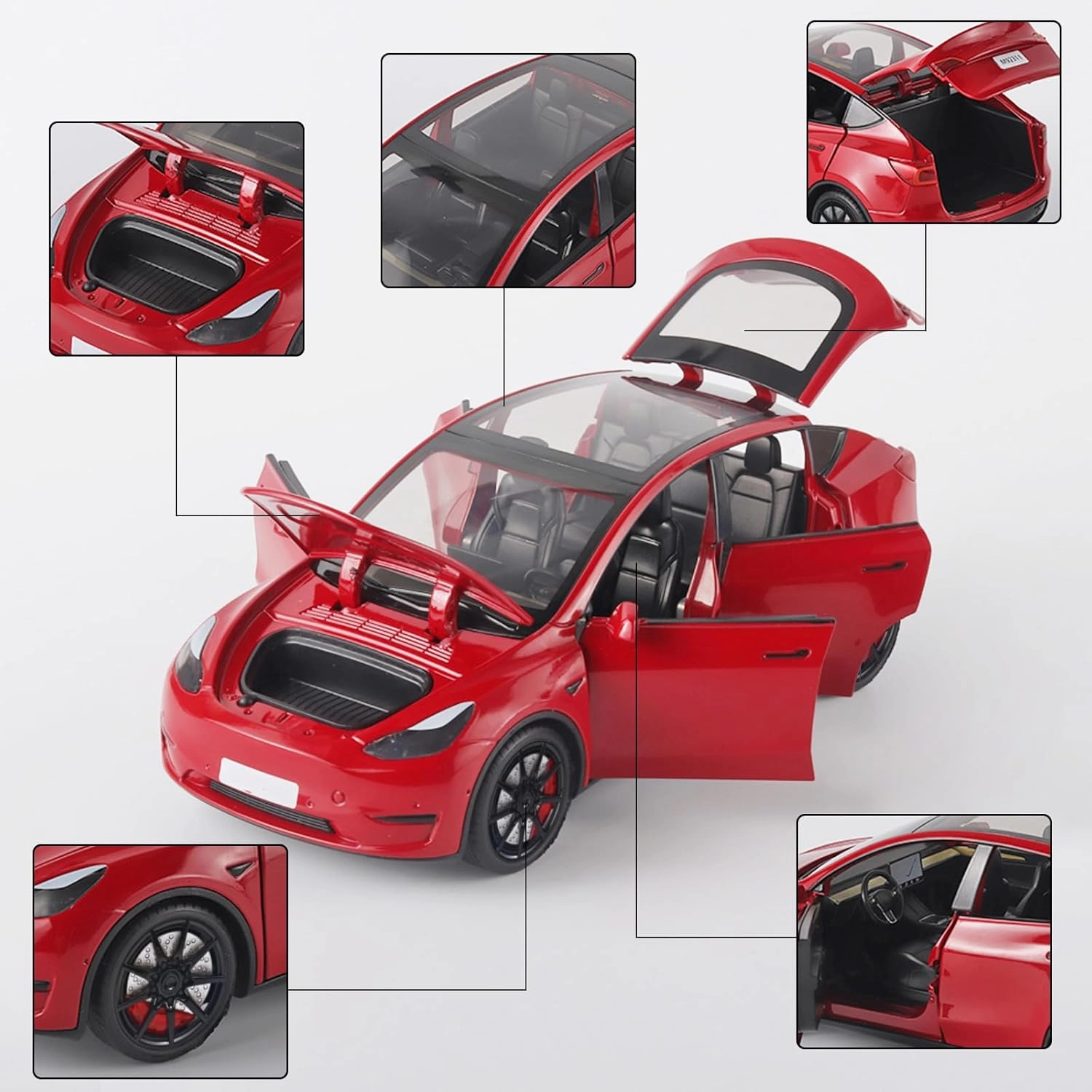Toy Cars Y 1/24 Zinc Alloy Diecast Metal Model Car, Pull Back Toy Model with Light and Music, Suitable for Children Aged 3 and Above as Gifts(Red)