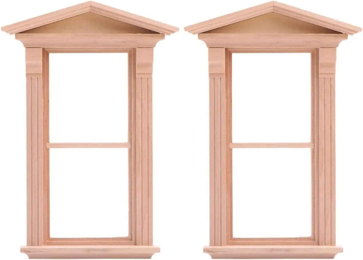TOYANDONA Mini Toys - 2-Piece Windows Wooden Miniature Scene - Doll Home Craft Ornament - Doll House Furniture - Mini Furniture - Unpainted Miniature Toys