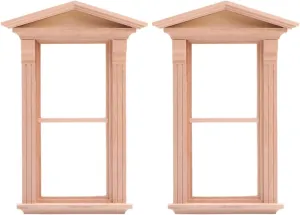 TOYANDONA Mini Toys - 2-Piece Windows Wooden Miniature Scene - Doll Home Craft Ornament - Doll House Furniture - Mini Furniture - Unpainted Miniature Toys