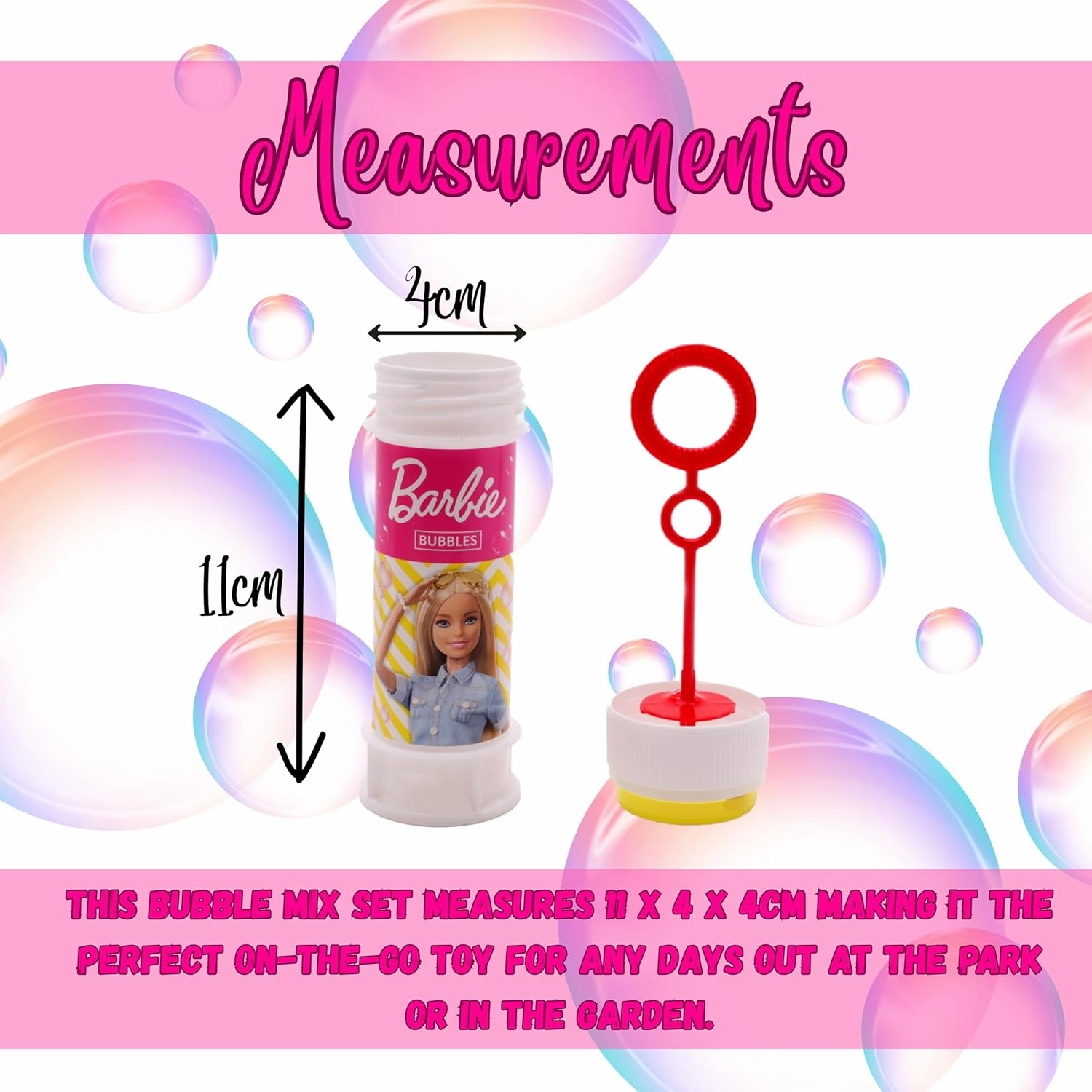 Toyland® Pack of 12 Barbie Bubble Tubs with Wands, 2fl oz Solution & Novelty Maze Lid - Pocket Money & Party Bag Toys