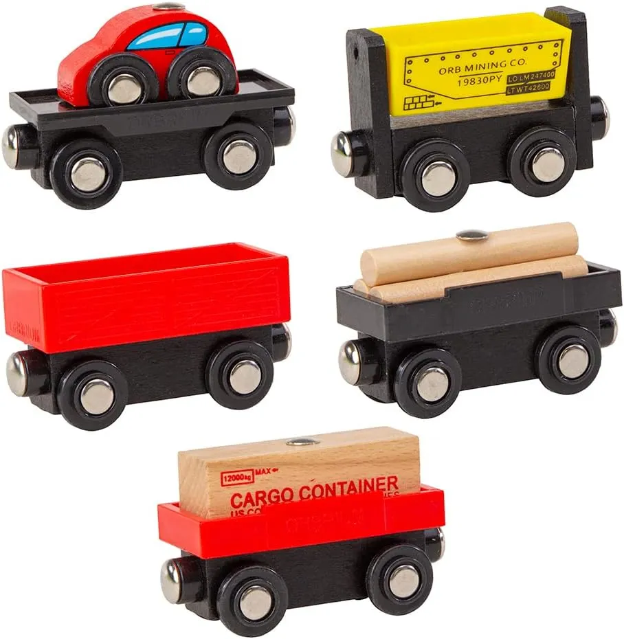 Toys 5 Cargo Train Car Set for Wooden Railway Fits Thomas The Tank Engine Chuggington Brio