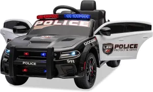 Track Seven 12V Kids Ride on Electric Police Swat Car for Ages 3-8 Years Licensed Dodge Vehicles with Parent Remote Control Toys for Boys Girls 4 Wheels Lights USB Music 3 Speeds Outdoor, Black