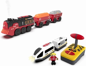 Train Toy Motorized Train and Battery Operated Train with Remote Control Vehicles for Wooden Tracks, Compatible with Thomas, Brio