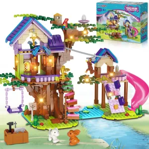 Tree House Building Set with LED Light, 762 PCS Treehouse Building Toy, Friendship Animal Forest House Building Block Kit, Birthday Gift for Kids Girls Boys Ages 6 7 8 9 10 11 12  Years Old