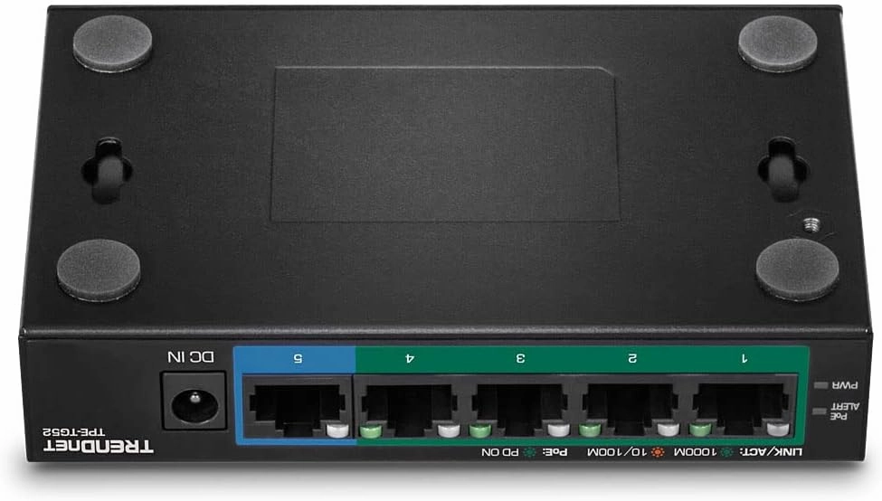 TRENDnet 5-Port Gigabit PoE  Switch, 32W PoE Power Budget, 10Gbps Switching Capacity, IEEE 802.1p QoS, DSCP Pass-Through Support, Fanless, Wall Mountable, Lifetime Protection, Black, TPE-TG52