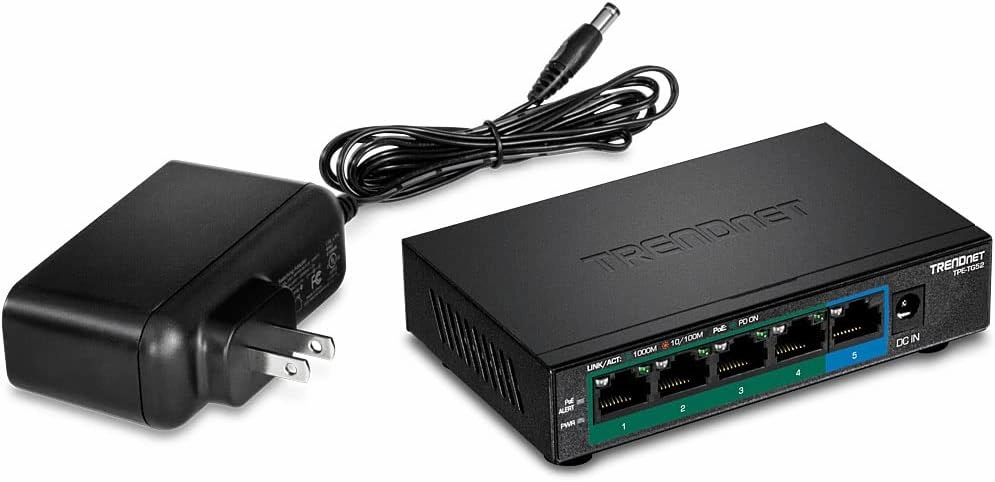 TRENDnet 5-Port Gigabit PoE  Switch, 32W PoE Power Budget, 10Gbps Switching Capacity, IEEE 802.1p QoS, DSCP Pass-Through Support, Fanless, Wall Mountable, Lifetime Protection, Black, TPE-TG52