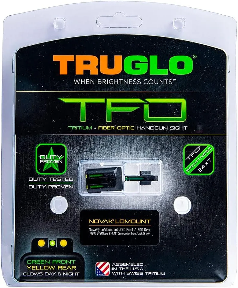 Truglo TFO Tritium & Fiber-Optic Handgun Sight | Durable Compact High-Visible Front & Rear Night Sight Set, Compatible with 1911 Handguns