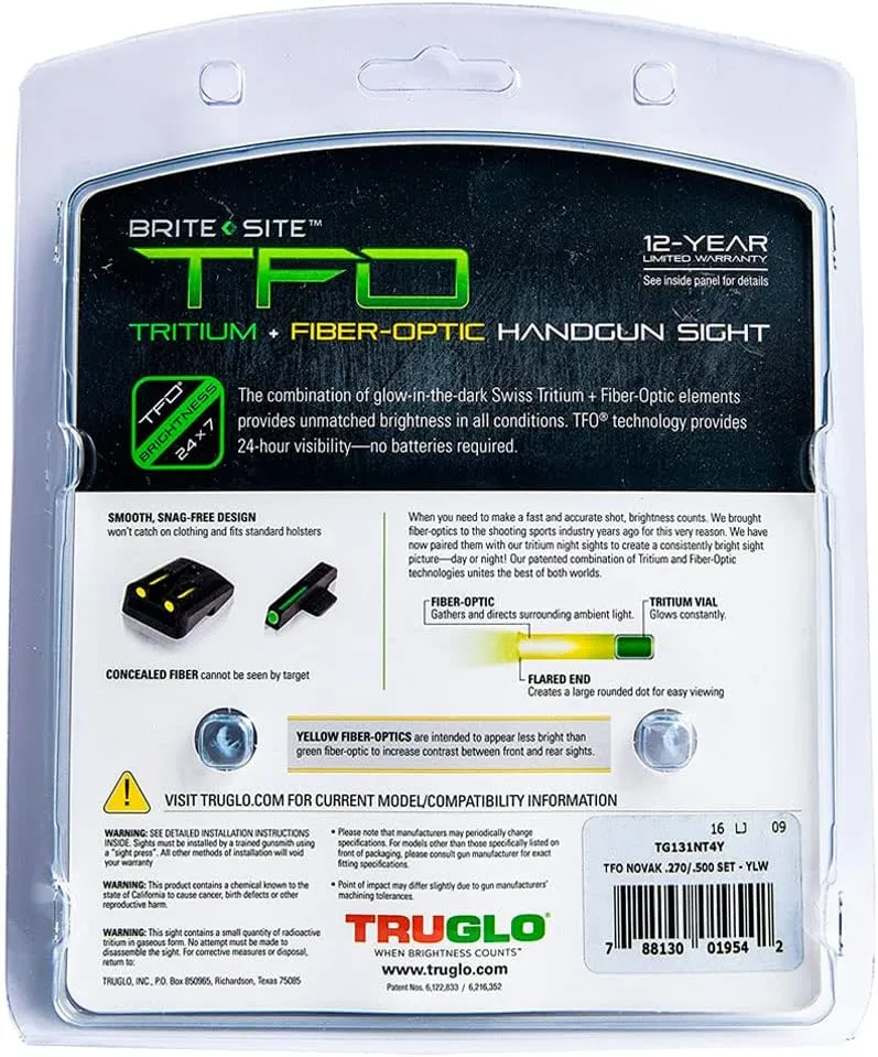 Truglo TFO Tritium & Fiber-Optic Handgun Sight | Durable Compact High-Visible Front & Rear Night Sight Set, Compatible with 1911 Handguns