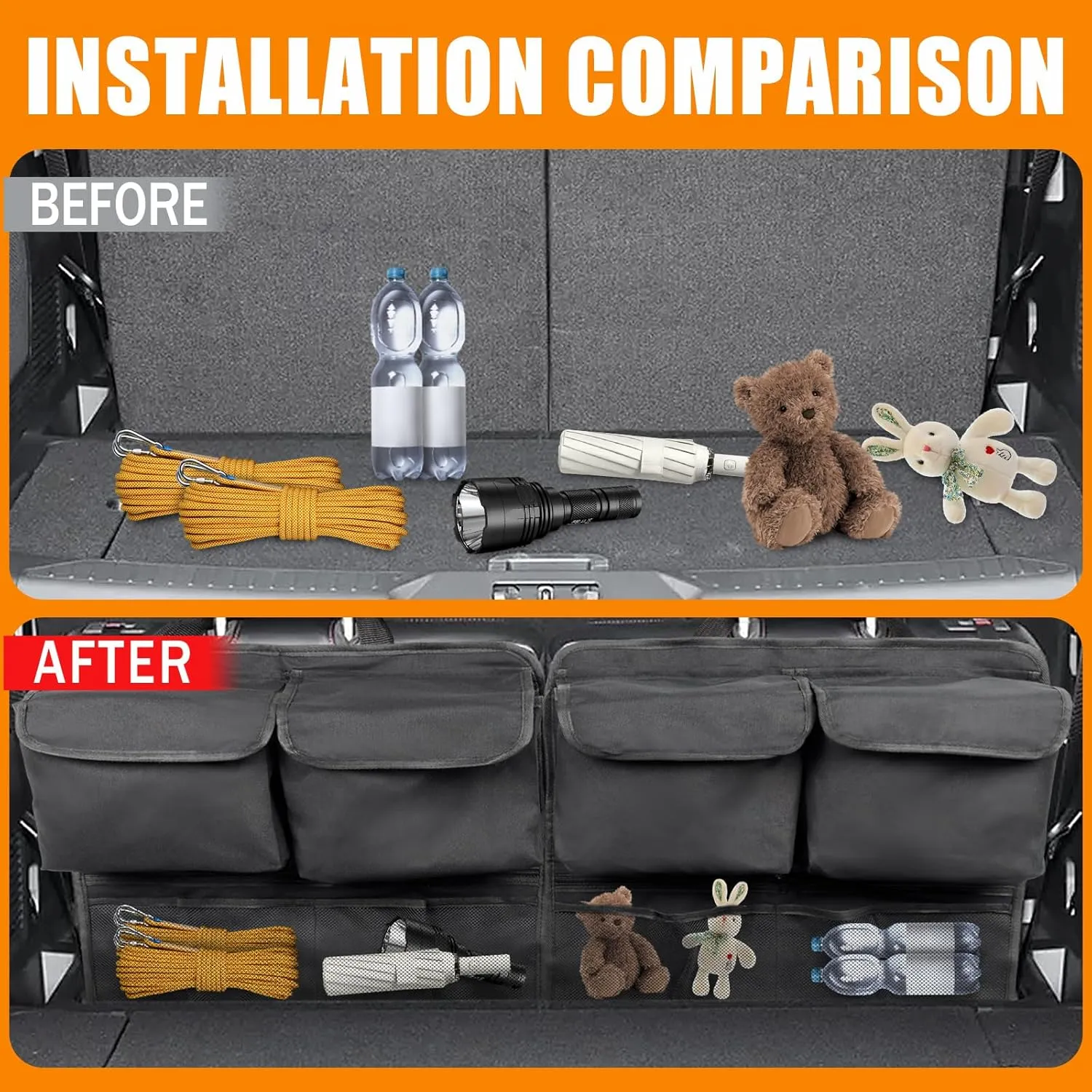 Trunk Organizer Compatible with 2020-2024 Ford Explorer Accessories,Rear Trunk Storage Bag Mat 6&7 Passenger TPE Material All-Weather Protector（Trunk Organizer）