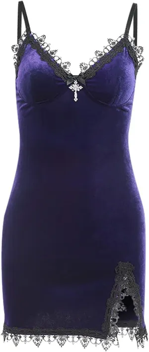 TSMNZMU Women Gothic Mini Dress Velvet Sleeveless Lolita Dresses Emo Grunge Punk Dress Goth Sexy Halter Dress