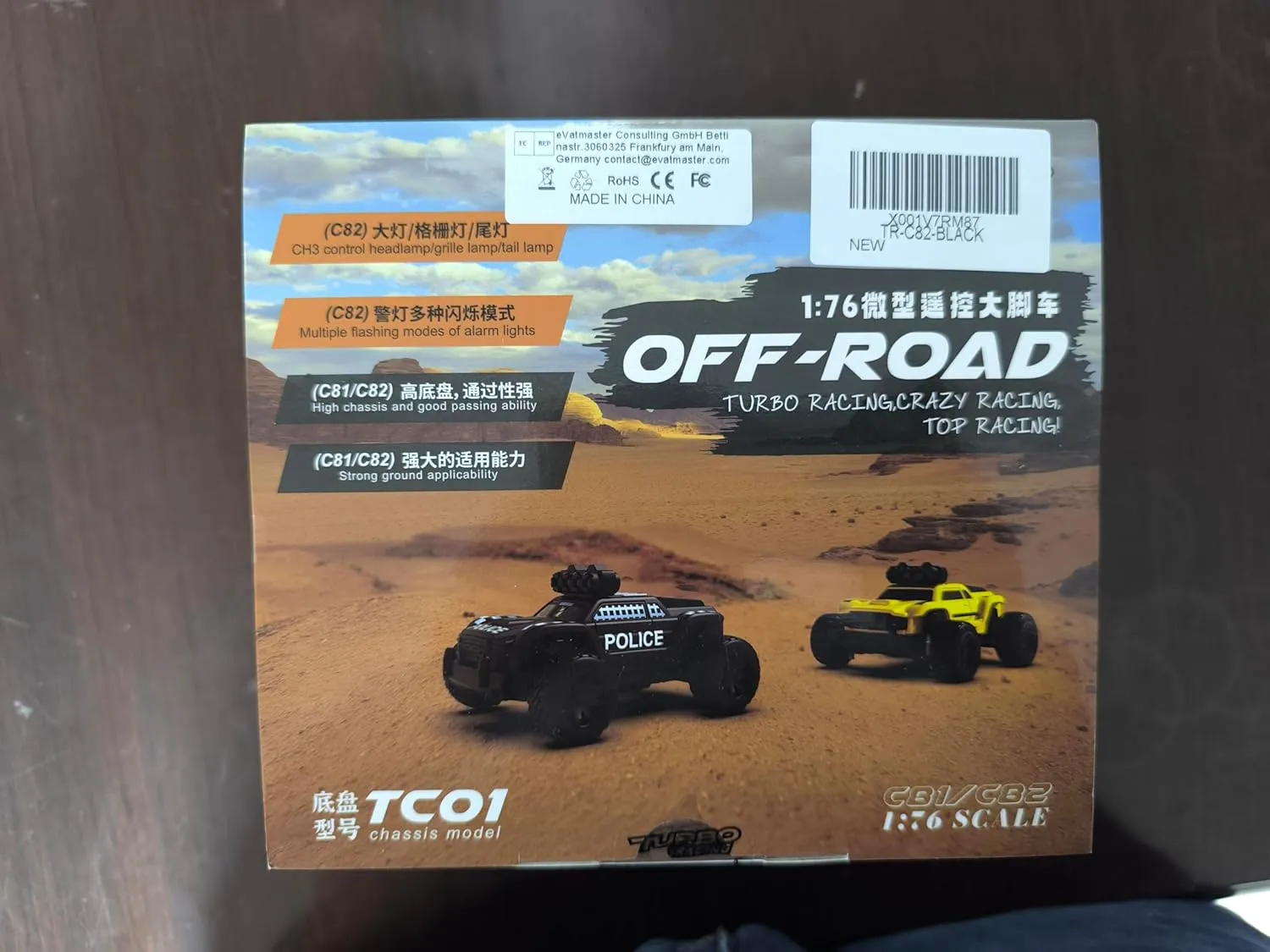 Turbo Racing 1:76 C82 RC Truck Car Full Proportional RC Mini Sports Car Remote Controller for Adults Gift(Black)