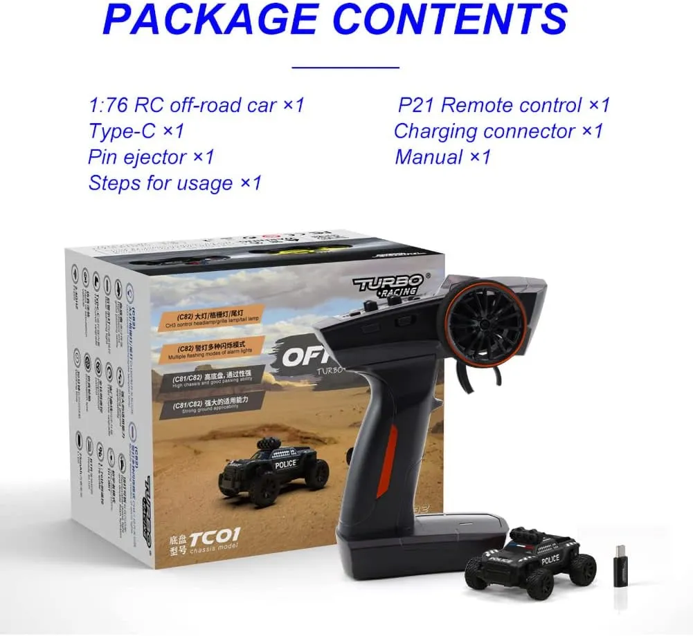 Turbo Racing 1:76 C82 RC Truck Car Full Proportional RC Mini Sports Car Remote Controller for Adults Gift(Black)