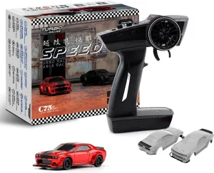 Turbo Racing 1:76 Scale Drift RC Car with Gyro Mini Full Proportional RTR 2.4GHZ Remote Control with 2 Replaceable Body Shell (C75-Red)