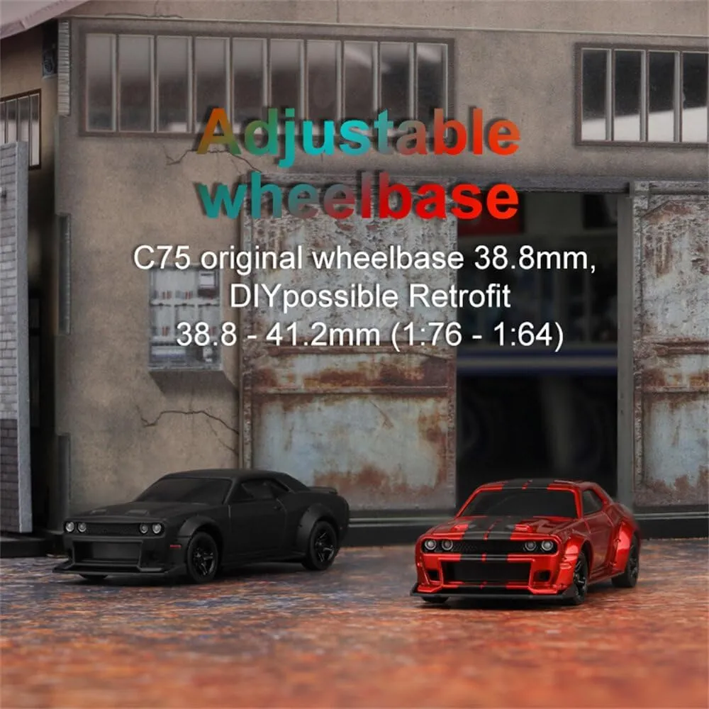 Turbo Racing 1:76 Scale Drift RC Car with Gyro Mini Full Proportional RTR 2.4GHZ Remote Control with 2 Replaceable Body Shell (C75-Red)