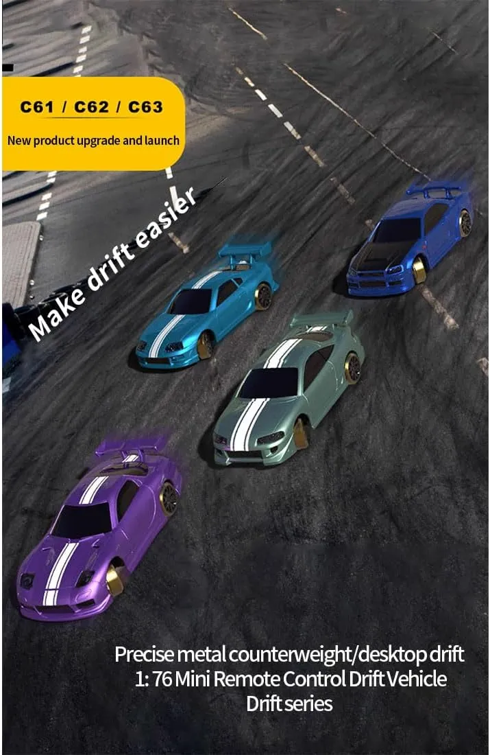 Turbo Racing C62 1/76 2.4G RC 3CH Electric Rear-Drive Racing Car Model, Mini Desktop RC Car Model, Creative Remote Control car Toy Gift (RTR Version)