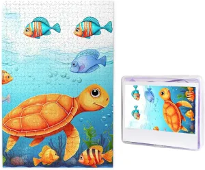Turtle and Fish Puzzle for Adults 1000 Pieces, Wooden Jigsaw Puzzle from Photos, Challenging Puzzles Perfect for Game Nights, Home Decoration Puzzles Gift for Holiday Birthday