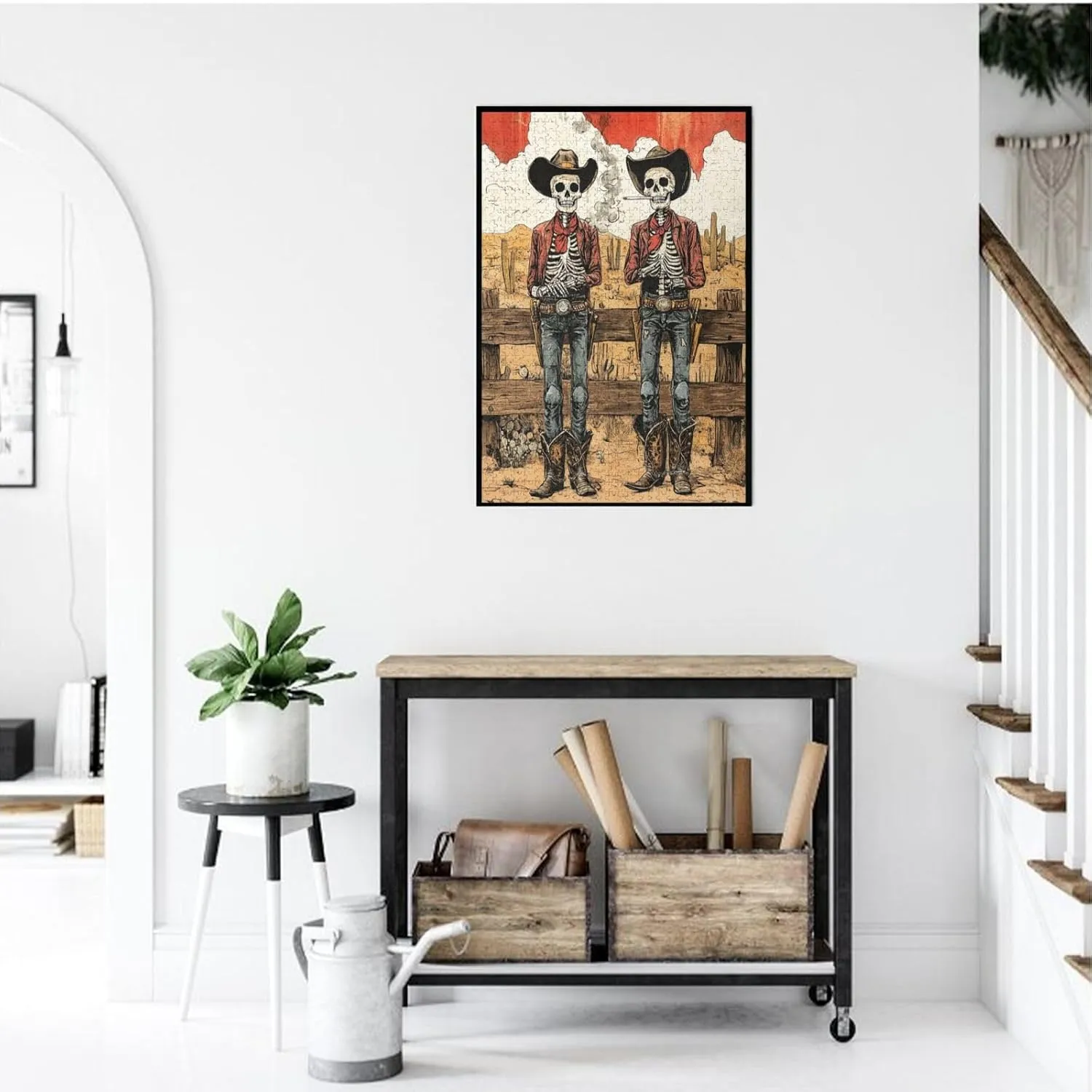 Two Skeleton Cowboys in Desert,1000 Piece Wooden Puzzle for Adults,Brain Training Challenge, Stress Relief Activity,Unique Artwork for Adult,Eco-Friendly Pieces，Gifts for Friends