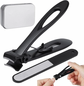 Ultra Wide Jaw Nail Clipper with File for Thick Nails, Heavy Duty Stainless Steel Toenail Cutter in Tin Box, Large Fingernail Trimmer for Men and Women
