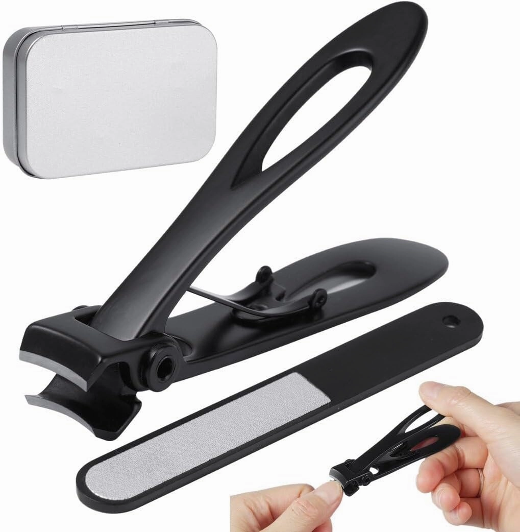 Ultra Wide Jaw Nail Clipper with File for Thick Nails, Heavy Duty Stainless Steel Toenail Cutter in Tin Box, Large Fingernail Trimmer for Men and Women